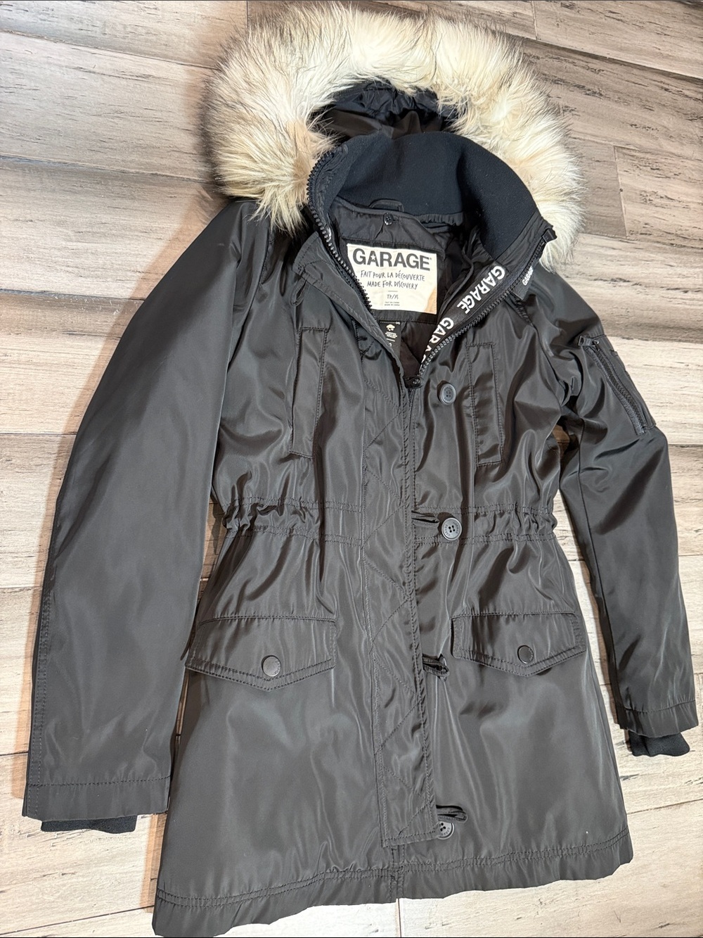 NWOT Garage Black Faux-Fur Trim Hooded Puffer Parka - Picture 2 of 9